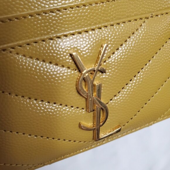 Auth Saint Laurent YSL Monogram Quilted Card Holder Yellow - Picture 5 of 7